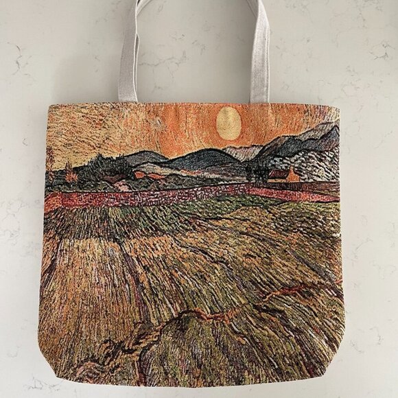 Textured Landscape Print Lined Zip Closure Shopping Utility Tote Bag Multi Color - Picture 8 of 9